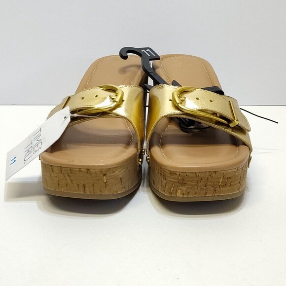 Time and Tru Gold Buckle Cork Wedge Platform Memory Foam Sandals Size 11 NWT - Picture 4 of 9